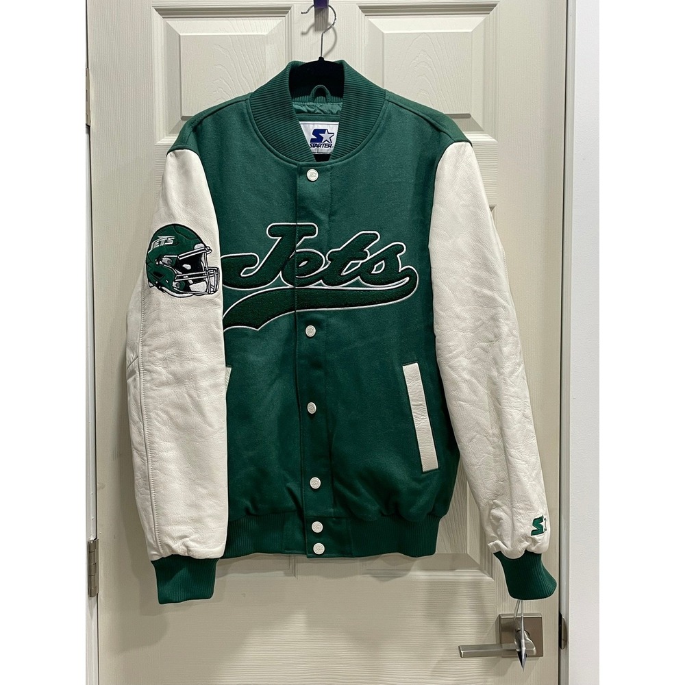 NWT Starter Varsity Jacket Men S Green NY Jets Wool Leather Sportswear